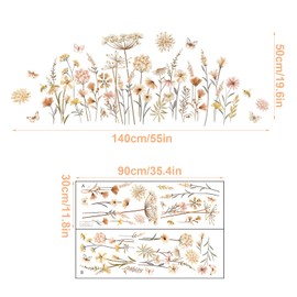 Dandelions Butterfly Wall Sticker, Boho Flowers Wall Sticker, Wall Sticker Flowers, Wall Decoration for Bedroom, Living Room, TV Background