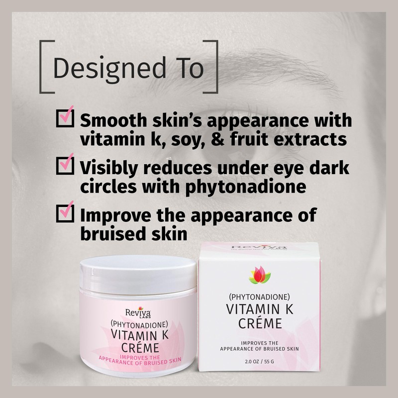 Reviva Labs Vitamin K Crème for Bruising, Under-Eye Dark Circles,