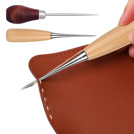 Rixotix Set of 2 Hole Punch, Punch with Wooden Handle Awl for Leather Tools Awl Tool Sewing Awl with Wooden Handle Awl Professional Steel Leather Sewing Set Round Awl Needles Small for Sewing Punch