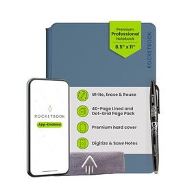 Rocketbook - Pro Smart - Cuaderno reutilizable, letra de 8.5 x 11, azul | Páginas intercambiables alineadas y punteadas, para reuniones d...