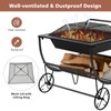 Happygrill Fire Pit with Firewood Rack and Wheels, Multifunctional Wood