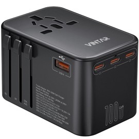 Universal Travel Adapter, VINTAR 100W GaN International Power Adapter with 3 USB C PD and 1 USB A QC, All in One Plug Adapter, Travel Adapter Worldwide for EU/UK/USA/AUS(Type C/G/A/I)