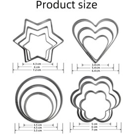 Cookie Cutter,12 PCS Heart Star Circle Flower Shaped Stainless Steel Cookie Cutter for Baking Mold Cutting Mould Cookie Pastry Fruit
