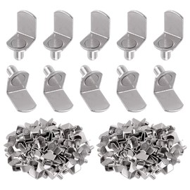 Swpeet 60pcs L Shelf Pins, 6mm Silver Support Pins Plated Steel Shelf Holder Pins Bracket Cabinet Clips Holder for Shelf Holes on Bookshelf, Cabinets and Entertainment Centers
