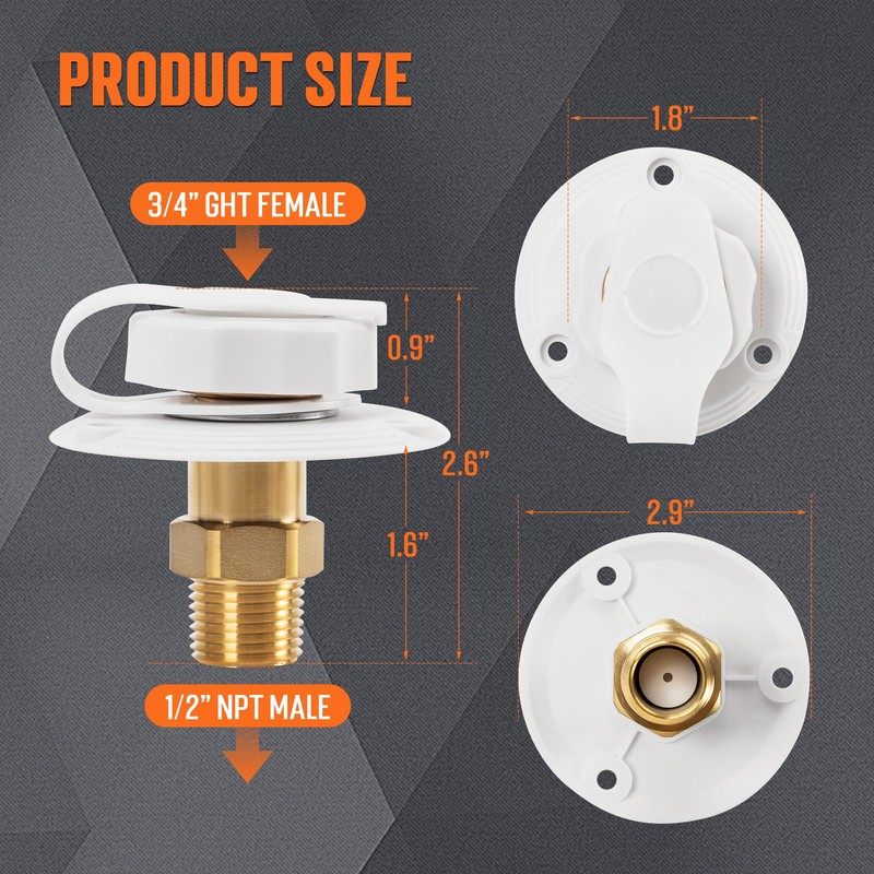 TONDA RV City Water Inlet with Check Valve, Brass Thread