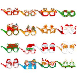Ticuenicoa 16pcs Merry Christmas Paperboard Glasses Frames Santa Claus Christmas Trees Elk Snowman with 16 Designs Decorations Paper Party Eyeglasses for Adults Kids Xmas Party Favors Supply
