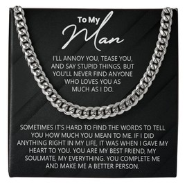 Chiside To My Man Cuban Chain Necklace, Husband Necklace from Wife, Necklace for Boyfriend from Girl Friend, Cuban Chain Necklace for Men Husband Boyfriend Fiance, Valentine Birthday Gift for Men
