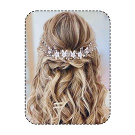 Vakkery 2 Pcs Flower Wedding Hair Accessories Silver Crystal Headpiece Pearl Bridal Hair Accessories for Women and Girls, Crystal