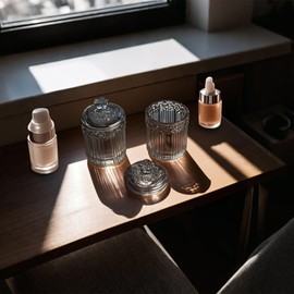 YXQ 2 Pack Q-tip Holder Glass Apothecary Jars with Lids 3.35" Wide, 4.92" Height Stylish and Functional Storage for Bathroom or Vanity, Grey