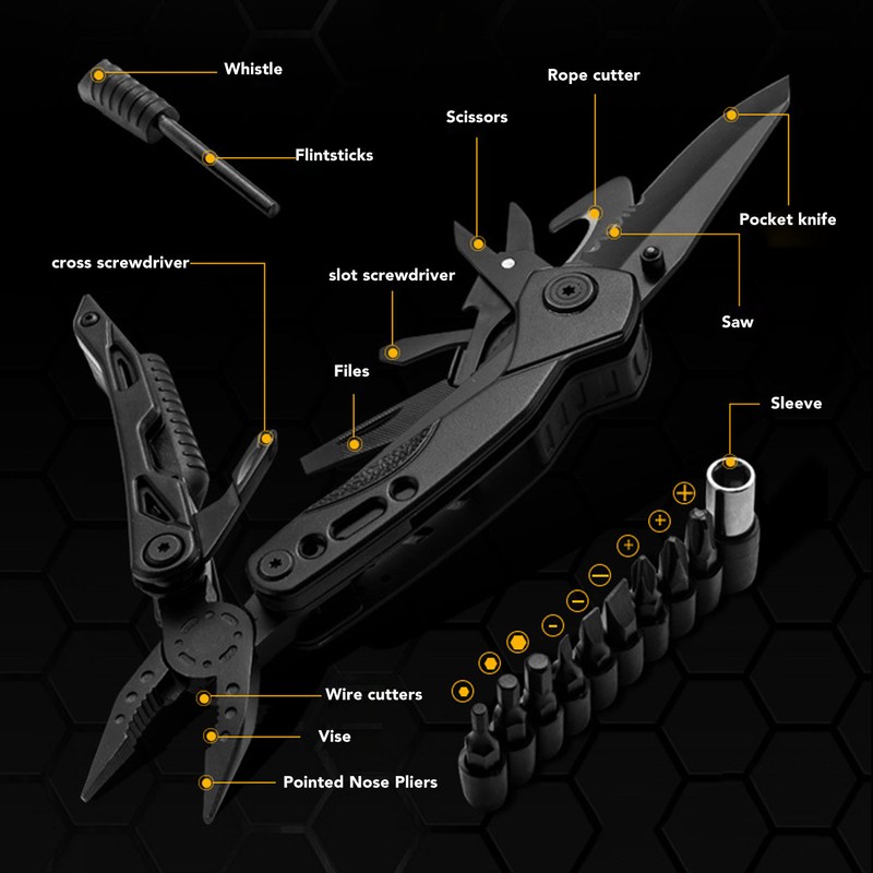 Multitool Pliers Professional Stainless Steel Utility Knife Foldable Whistle Scissors