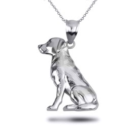 Claddagh Gold Polished .925 Sterling Silver Sitting Labrador Retriever Dog Charm Pendant Necklace, 20"