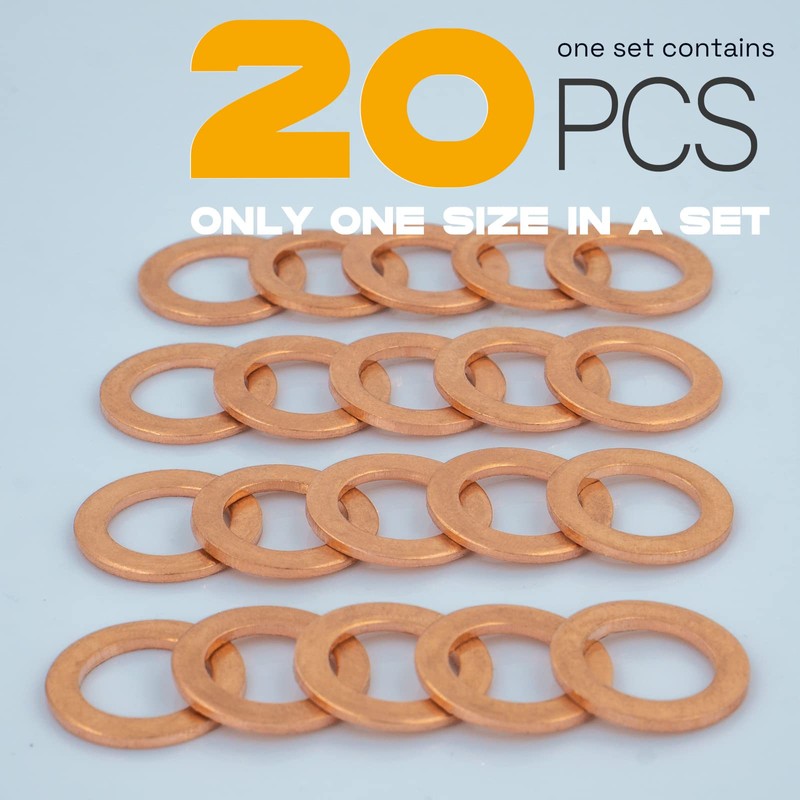 KeeRoarin 20Pcs M10 Copper Oil Drain Plug Gasket, Crush Washer