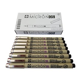 Sakura Pigma Micron pen 05 Black ink marker felt tip pen, Archival pigment ink pens, 0.45mm line-width fine point for artist, technical drawing pens - 8 pack of Micron 05 black
