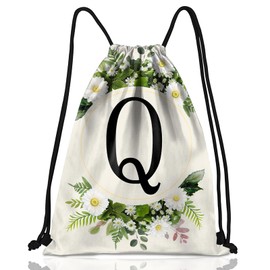 Zewurtuw Initial Letter Drawstring Backpack String Sports Gym Bags Waterproof Sackpack Cute for Men Women Beach (13"×17") (Letter-Q)