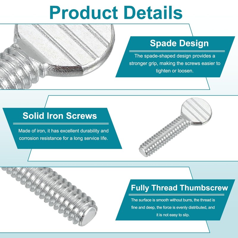sourcing map 25 Pcs 1/4-20x25mm Thumb Screws, Solid Iron Spade