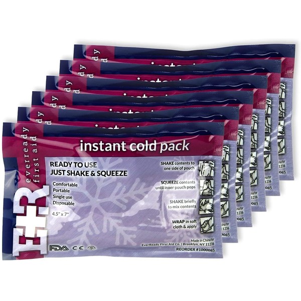 Ever Ready First Aid Disposable Cold Compress Therapy Instant Ice Pack for Injuries 4.5" x 7" - 6 Pack
