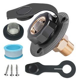 FYRIXY RV City Water Inlet with Check Valve – 3/4″ NH to 1/2″ NPT Brass, Matte Black Dust Cap