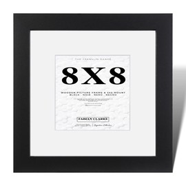 Fabian Clarke London® Modern Black Square 8x8 Picture Photo Frame with 5x5 White Mount Includes Glass Front Wall Hung or Freestanding