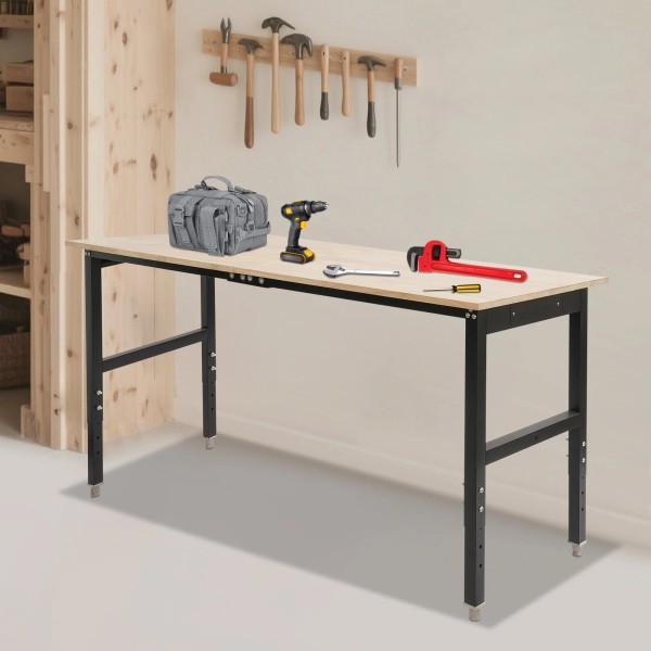 Height Adjustable Workbench, Workbench with Power Outlets, Heavy-Duty Work Table