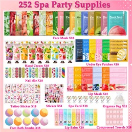 252 PCS Spa Party Supplies for Women,Spa Day Favors Essentials Include Face Masks Skincare, Lip Balm, Under Eye Patches, Foot Bath Bomb,Sleepover Party Supplies Spa Birthday Kit for Women Gift Set
