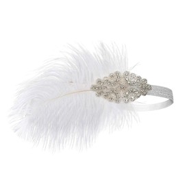1920s Accessories Flapper Headband Art Deco Roaring 20's Headpieces for Women Gatsby Costume Hair Clip White
