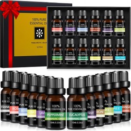 Aceites esenciales de aromaterapia,Set de aromaterapia de 12 botellas, kit de aceites esenciales,elaborado con ingredientes naturales, Adecuado para difusores, fabricación de velas, masajes y meditación.