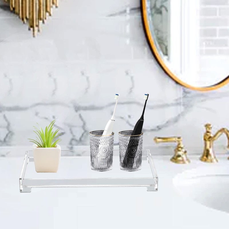 DELIPPLY Vanity Bathroom Tray, Acrylic Rectangle Decorative Catchall Organizer Storage