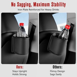 Leather Car Cup Holder Organizer (2-Pack) | Anti-Sag Clip On Drink Cupholder for Back Seat, Car Side Door, Headrest | Premium Extra Automotive Cup Holders for Water Bottles, Tumblers & Coffee Mugs