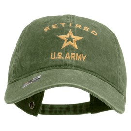e4Hats.com U.S. Army Retired Military Embroidered Washed Solid Pigment Dyed Cotton Twill Brass Buckle Cap - Olive OSFM