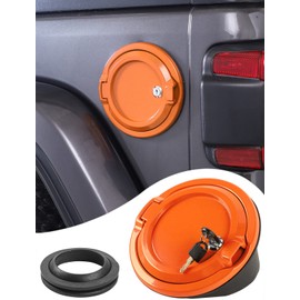 Savadicar Locking Gas Cap Cover, Fuel Filler Tank Door with Lock Compatible with 2018-Present Jeep Wrangler JL JLU 4XE 2 and 4 Door, ABS + Aluminum Alloy Structure, Replacement Accessories, Orange