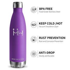 Grsta Thermos Flask, Water Bottle, 0.5 Litres, BPA-Free, Stainless Steel, Double-Walled Vacuum Insulated, Metal Drinking Bottle, Leak-Proof for Camping, School, Offices