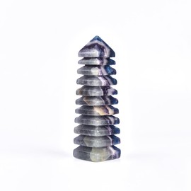 JIC Gem JIC Gem Healing Crystal Tower Natural Colorful Fluorite Crystal Tower Hand Carved Multi-Storey Crystal Tower Gift Feng Shui Collection Arts Home Decor Ornaments(1.7-2.2 lbs)