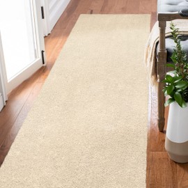 Leick Home 595975 Dagen Runner Soft Shag Modern Rug Solid Beige Living Room Bedroom Area Rug Runner 2'2" x 7'7"