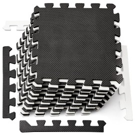 DEAYOU 16 Tiles Interlocking Foam Mat Floor Tiles, 0.4" Thickness EVA Foam Puzzle Mat with Borders, Soft Protective Exercise Padding Mats for Fitness, Children, Play, Gym, 12" x 12", Black and White