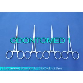ODM HEMOSTATS / LOCKING FORCEPS 5" -- 2 Curved 2 Straight - Stainless Steel NEW