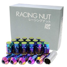 Durax Lightweight Aluminum Wheel Nut Racing Nut M12 P1.5 Bag Nut Long Type with Lock Nut Set of 20 [Rainbow / Rainbow Color] [BBP150LFRRB]