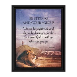 Be Strong and Courageous Lion Picture Frame, Religious Wall Decor, Christian Room Decor, Joshua 1:9, 2108B