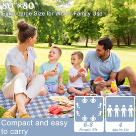 Extra Large Picnic Blanket 80''x 80'' Waterproof Foldable Picnic Mat for Beach, 5-Layer Outdoor Blanket for 6 to 8 Adults,Camping Grass Lawn Park Accessories Couple Park Wedding Registry(Grey)