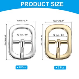 PATIKIL Single Prong Belt Buckle 0.7", 12Pcs Metal Roller Pin Buckle Oval Center Bar Buckles for Shoes Strap Belt Purse Making Leather Hardware, Silver/Light Gold