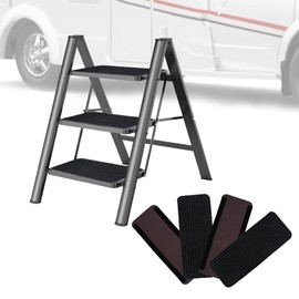 LTAXAF 4 Pack RV Steps Covers Rugs, RV Step Covers, Non-Slip RV Step Rug,19.5"x7.5" RV Camper Step Covers, RV Step Carpet Rug for Mobile Home,Camper,Travel Trailers,Kid & Pet Friendly (Gray)