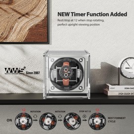 Watch Winder for Single Automatic Watches - Watch Winder Box with Quiet Motor 4 Rotation Mode Setting Clear