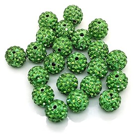 100 Pieces Rhinestone Clay Beads 10 mm Polymer Clay Crystal Beads Round Charms Diamond Beads for Jewelry Making DIY Necklace Bracelet (10mm Green)