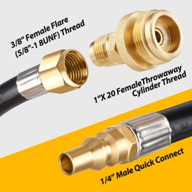 Bbcuepro 12FT Quick Connect Propane Hose for RV to Grill - Propane Quick Disconnect Hose with 1/4" Quick Connect to 3/8" Female Flare Hose - Connects 1 LB Portable Appliance to RV 1/4" Female Connect