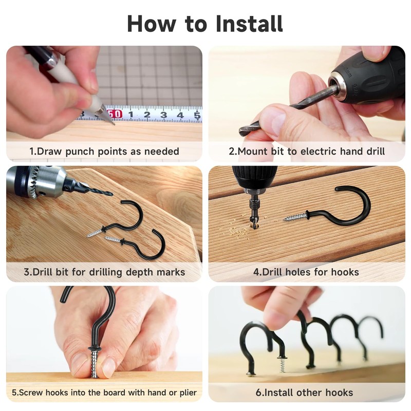 KINGLAKE Pack of 12 Screw Hooks, Cup Hooks, Clothes Line