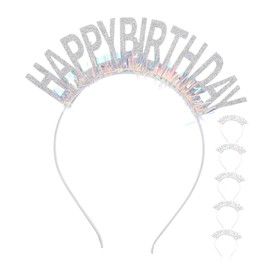 DECHOUS 6pcs Glitter Happy Birthday Headbands Stylish Hair Accessories for Women Eye Catching Tinsel Design Comfortable Fit for Parties Celebrations