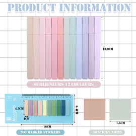 ZYNERY Highlighters Pastel Set, 12 pcs Mild Color Aesthetic Highlighters No Bleed through Paper+300 Sticky Notes for School/Office/Handbook/Notes