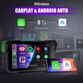 Rimoody Wireless Carplay Portable Car Radio for Moto, with 5 Inch Touchscreen Screen, IP68 Waterproof with Android Car, Bluetooth, Tyre Pressure Detection, Memory Card, 12 V