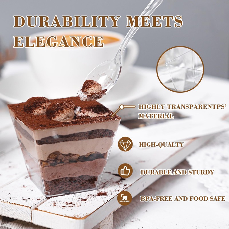 NZVCN 100 Pcs 4oz Mini Dessert Cups Clear Square Dessert