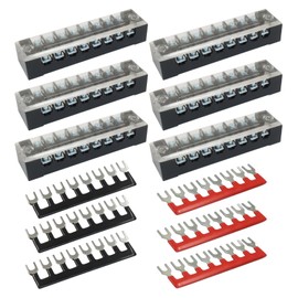 Litoexpe 6 Pcs 15A Terminal Block 8 Position Screw Terminal Strip Dual Row with Cover & 8 Position Pre-Insulated Terminal Jumper Block (6PCS 15A 8P+6PCS Wiring Strips)
