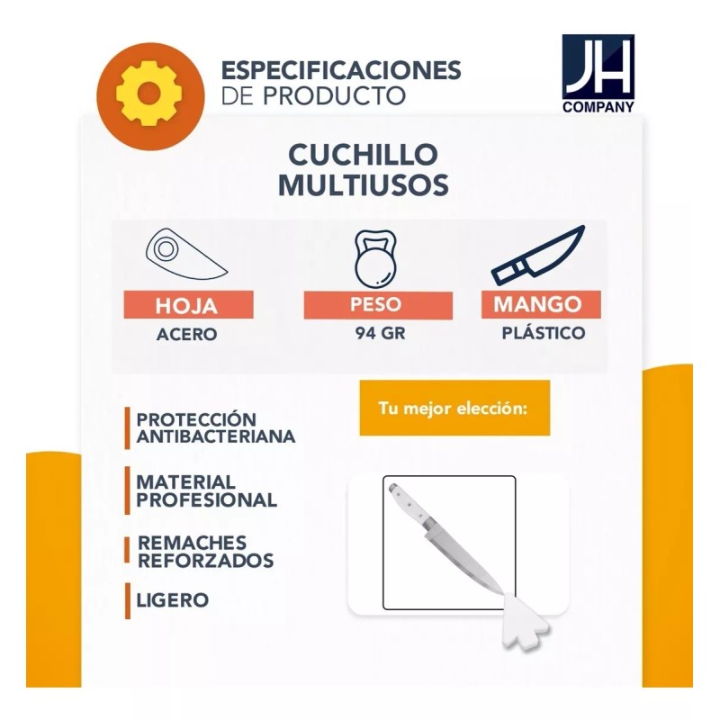 J.H. Company Cuchillo Chef 8 Pulgadas Acero Inoxidable Cocina Hogar